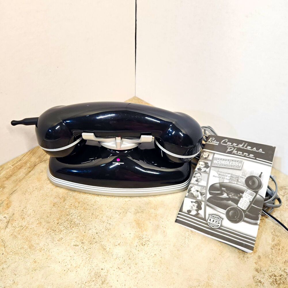 Vintage Black Polyconcept Retro Cordless Telephone w/ Manual & Power Cord Works
